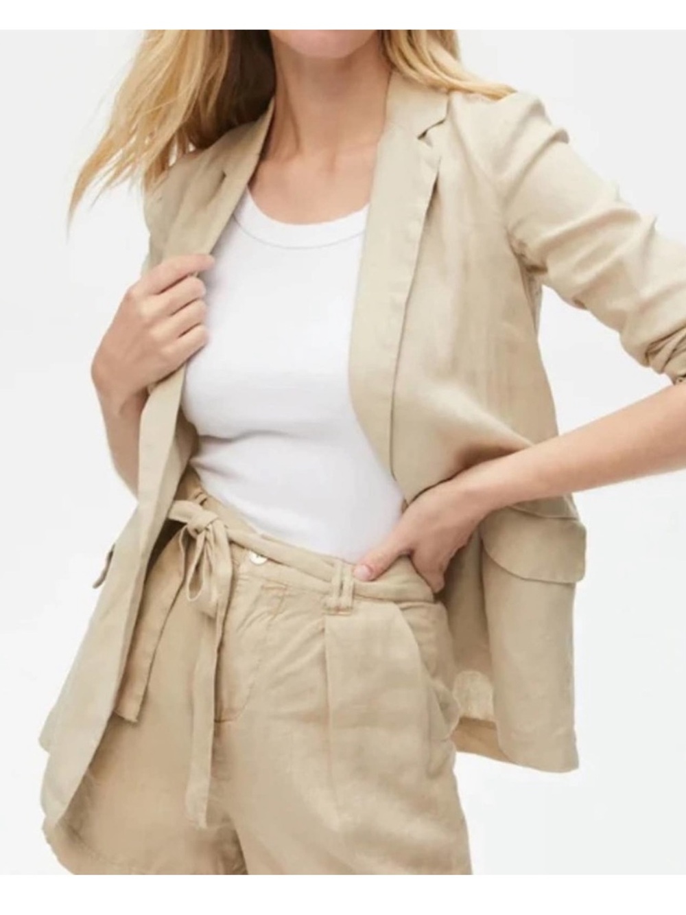 Michael Stars Lottie Linen Blazer Beige One-Button Minimalist Size Small